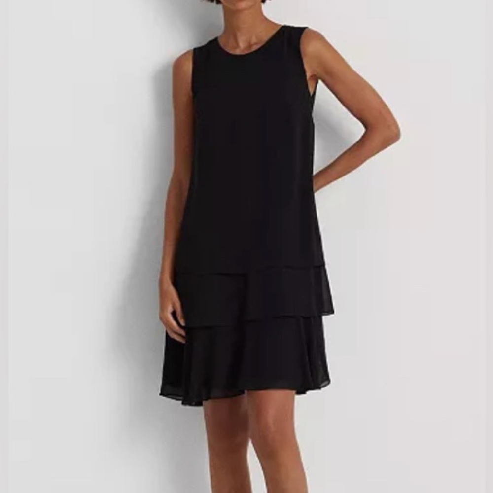 New! LAUREN RALPH LAUREN
Women's Crinkle Georgette Shift Dress black 2